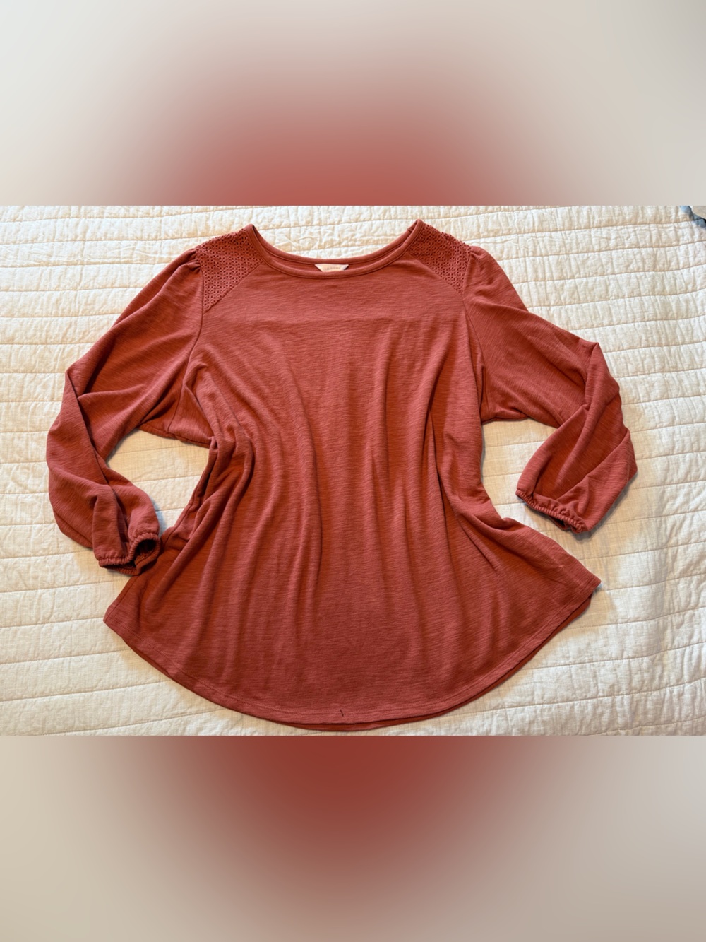 Lauren Conrad Women’s Long Sleeve Scoop Neck Top - Rust